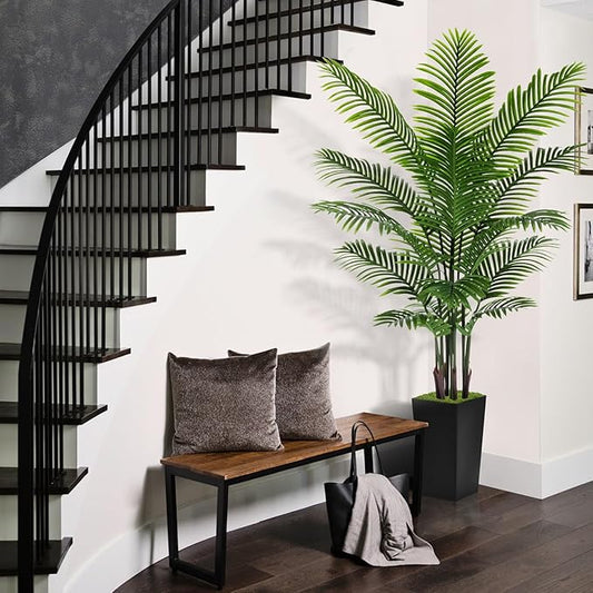 Artificial Palm Tree 6FT - Fake Tree with Black Tall Planter - Faux Tropical Areca Floor Plant in Pot - Artificial Silk Plant for Home Office Living Room Decor Indoor
