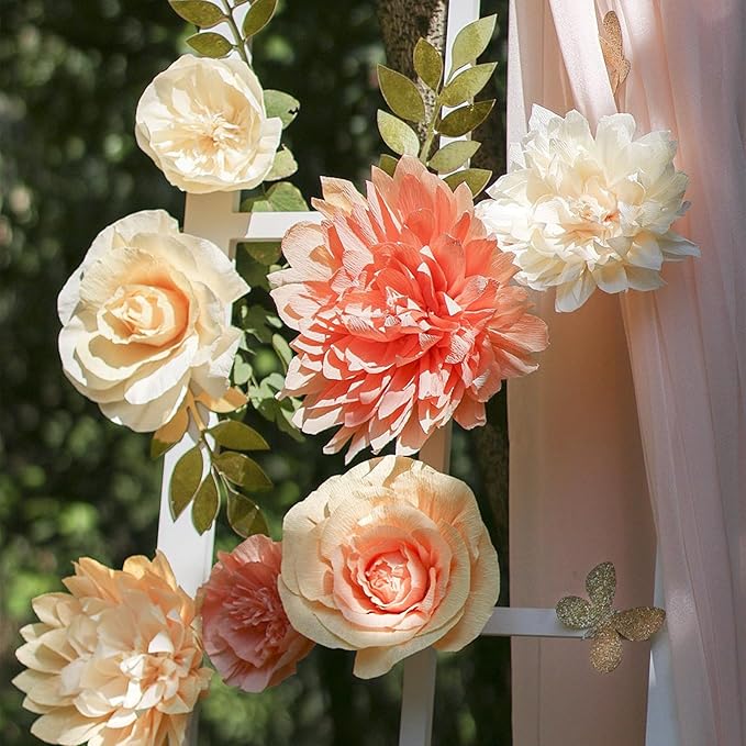 12 Colors Crepe Paper Rolls 10 x 98 Inch Crepe Paper Sheets Assorted Streamers with Floral Stem Wire and Green Floral Tapes DIY Flower Wrapping Paper for Birthday Party Wedding Festival Decoration