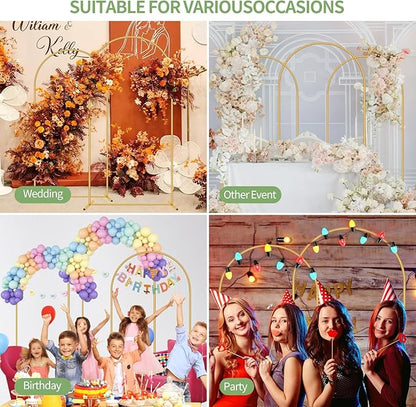 Metal Arch Backdrop Stand, Set of 3 (6/6.6/7.2 ft) Wedding Arched Frame with 12 Ground Nails and Storage Bag, Stable Arched Background Stand for Wedding, Baby Shower, Birthday Party, Photography, Gold