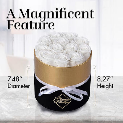 GLAMOUR BOUTIQUE Eternal Preserved Roses in a Box - Flowers Forever, Rose Forever in a Box for Wife, Birthday Gifts for Her, 12 Roses, White