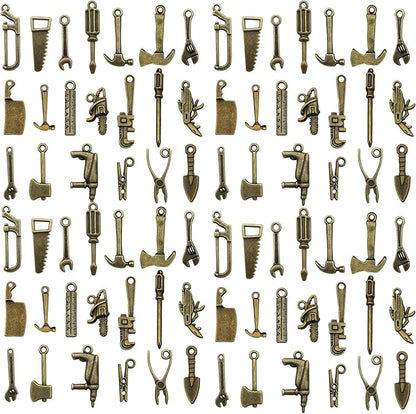 WOCRAFT 60pcs Antique Bronze Tools Bracelet Charms for Jewelry Making Sets DIY Necklace Bracelet Keychain Crafting Charms Kit Craft Supplies (SN901)
