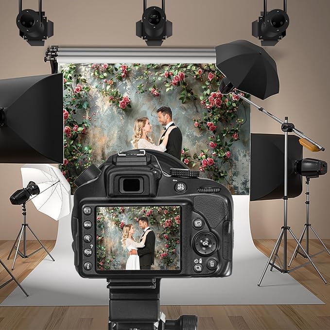 Baocicco 10x6.5ft Vinyl Old Floral Wall Photography Background Retro Texture Wall Grain Pink Rose Fairytale Birthday Backdrops Medieval Wedding Events Party Decorations Newborn Baby Shower Studio