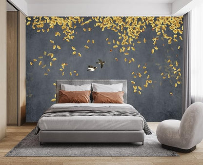 Ginkgo Leaf Flower Bird Wall Mural Wallpaper for Bedroom 103" x 69"