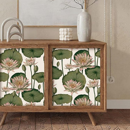 Orainege Floral Wallpaper Peel and Stick Floral Contact Paper Boho 16.9inx196.8in Lotus Flower Wallpaper Removable Self Adhesive Wall Paper for Bedroom Cabinets Decorative