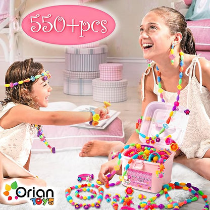 Orian Pop Beads Jewelry Kit for Girls – 550+ Colorful Snap Beads to Create Bracelets, Necklaces & Rings, Fun DIY Set with Unicorn Gift Bag, Ages 3+