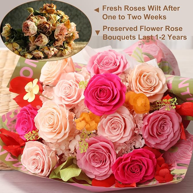 Lovenfold Flowers for Delivery Birthday Flowers Gift for Her,Preserved Flowers Bouquet 12 Roses Mixed Bouquet,Rose Gifts for Women Mom Grandma(Mixed 12 Champagne Roses)