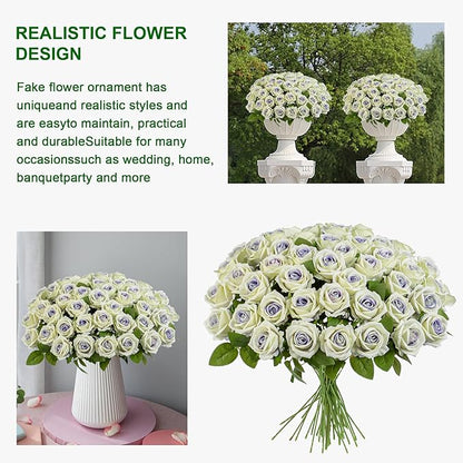 Fake Plants Roses Flowers Plastic Flowers Spring Decorations for Home Gifts for Gf Roses Artificial Flowers for Vase Fake Flowers Home Decor19.6”(Purple Heart 50PCS)