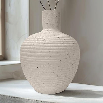 Oakrain Large Flower Vase with Groove Texture, 17" Tall Floor Vase, Narrow-Mouth Handcrafted Decorative Centerpiece for Modern Home Decor