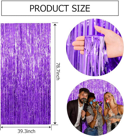 2 Pack Purple Backdrop Tinsel Streamers Foil Fringe Backdrop Halloween Party Decorations Purple Backdrop Curtain Birthday Graduation Bachelorette Christmas New Year Party Decorations