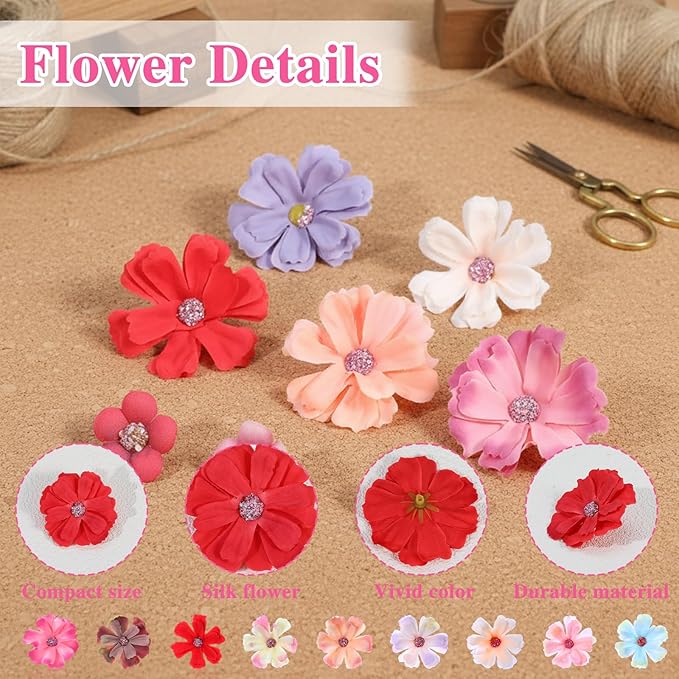 150Pcs Mini Artificial Flowers for Decoration,Faux Flower Heads,Mini Fabric Flowers for Crafts, Garland, Wedding Decor, Stemless Small Fake Flower in 2 Sizes(Multicolor)
