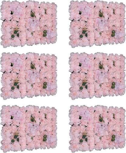 6 Pcs Artificial Flower Wall Panels 3D Flower Background Panel for Wall, 60x40cm Wedding Flower Decorations Wall Silk Rose Panels for Party, Nail, Photo Areas, Stage Background (Light Pink)