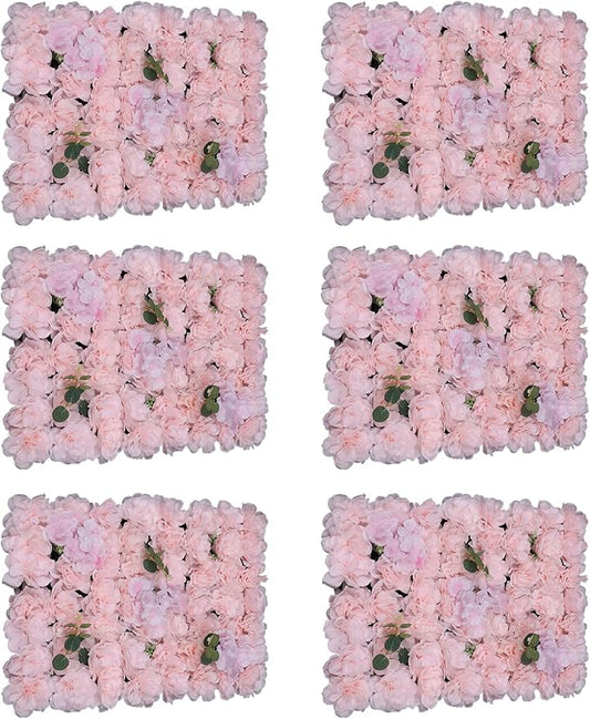 3D Flower Wall Panel Floral Backdrop,6PCS Artificial Flower Wall Background Silk Rose Mat, Artificial Flower Backdrop Faux Flower Panel for Wedding