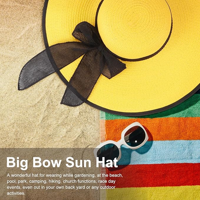 DRESHOW Beach Hats for Women Big Straw Wide Brim Summer Hat Floppy Foldable Roll up Cap Sun Hat UPF 50+