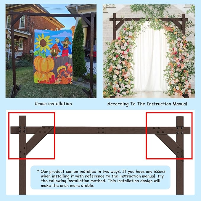 Wooden Wedding Arch Frame 7.48 FT Square Wood Arch Wedding Arbor Backdrop for Ceremony Party Proposal Scene Garden Beach Forest Rustic Boho Decoration(7.48ft)