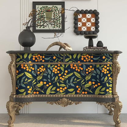 Blue Orange Green Wallpaper Peel and Stick Boho Leaves Floral Contact Paper Removable Waterproof Stick on Walls Countertop Cabinet Renter Friendly 17.5 x 118In