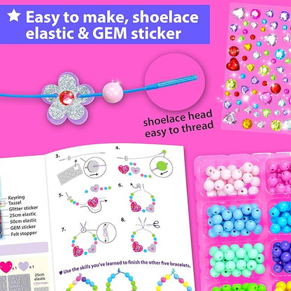 KRAFUN Jewelry Kit Unicorn & Princess Craft Set for Kids 5+ Years, 12 DIY Gem Bracelets & Charms, Unicorn & Princess Theme, Stickers, Instructions, Creative Kit