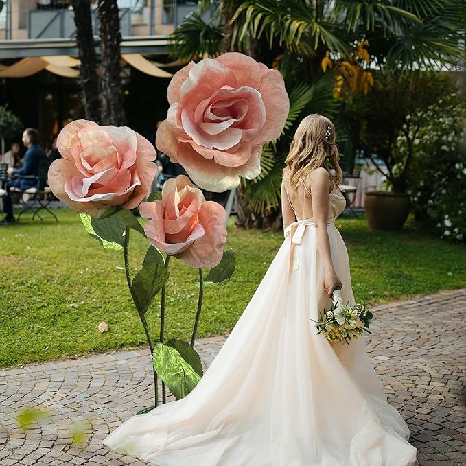 Giant Flowers for Decoration Big Flowers with Standing Base for Wedding Decorations, Handmade Artificial Rose Flower for Party & Banquet Decorations, Home Decorations, Baby Shower (Champagne)