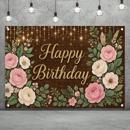 Rustic Wood Floral Birthday Backdrop Banner Pink Flower Wooden Happy Birthday Photography Background Women Girls Wedding Baby Shower Decor Party Decorations Photo Studio Props 6x4ft