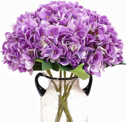 Kimura's Cabin 6Pcs Artificial Silk Hydrangea Flowers Fake Hydrangea Bouquet for Home Table Centerpieces Wedding Garden Party Decoration (Purple)
