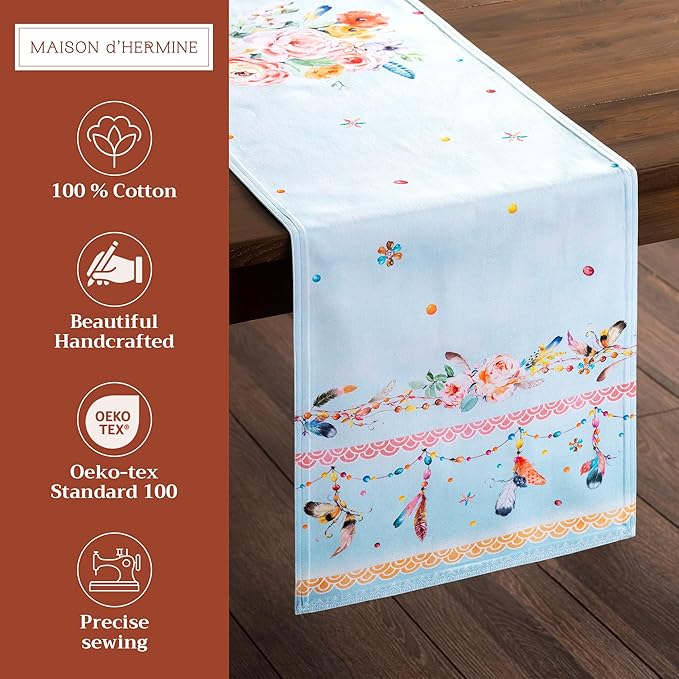 Maison d' Hermine Table Runner 100% Cotton Double Layer Table Runners 108 inches Long Decorative for Home Kitchen Dining Party Baby Shower Wedding Bridal Shower Spring Summer (Ibiza, 14.50" x 108")