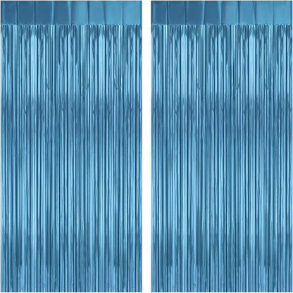2 Pack Lake Blue Foil Fringe Curtains Tinsel Backdrop, 3.2Ft x 8.2Ft Metallic Tinsel Photo Booth Backdrop Curtains for Birthday Background Wedding Engagement Bridal Shower Bachelorette Decorations