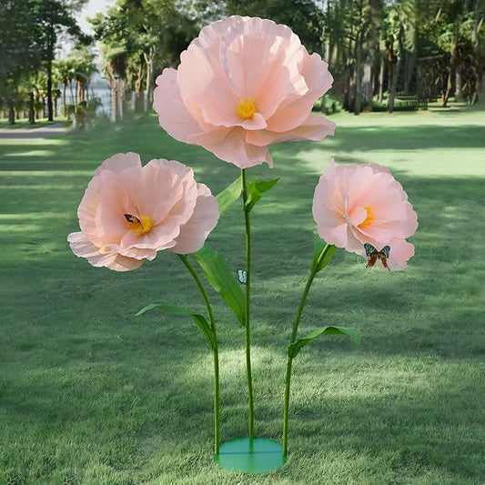 5.8 Ft Giant Artificial Flowers,Large Paper Flower,Huge Poppy Flowers Decoration for Wedding,Hotel,Office,Window Display and Home Farmhouse Decor(Champagne)