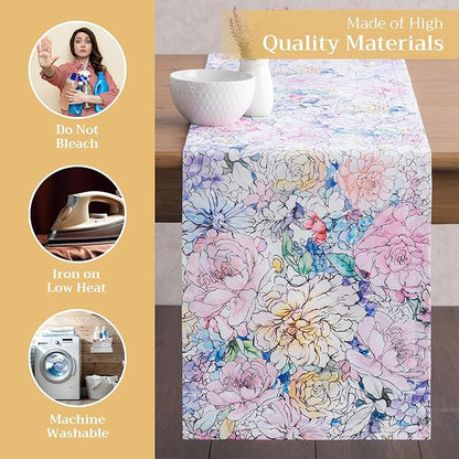 Maison d' Hermine Table Runner 100% Cotton Single Layer Table Runners 72 inches Long Decorative for Kitchen Dining Party Baby Shower Wedding Bridal Shower Spring Summer (Floral Love, 14.50" x 72")