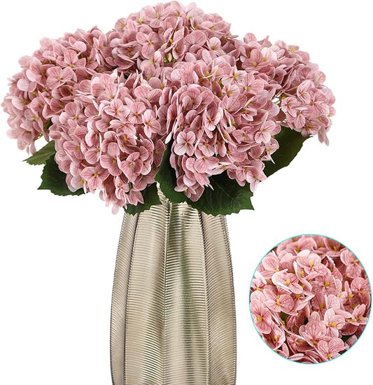 Kimura's Cabin 5Pcs 21inch Real Touch Artificial Hydrangea Flowers Realistic Latex Hydrangeas Long Stem with Leaves Hydrangea Bouquet for Home Wedding Baby Shower Birthday Party Decoration，Cameo brown