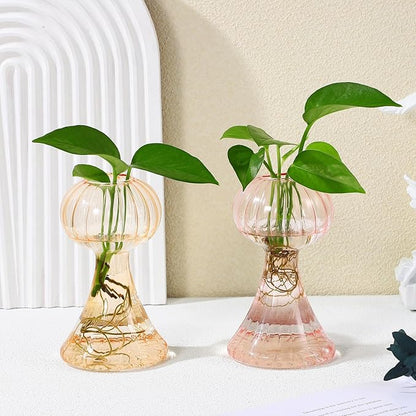 VANZACK 2Pcs Vintage Handblown Glass Pumpkin Vase Small Clear Flower Pots in Pink and Light Orange for Home Kitchen Office Decor Cute Wide-Mouth Design Smooth Surface Easy to Clean
