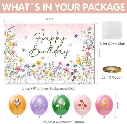Wildflower Party Supplies, Floral Party Decorations Tableware, Plate, Napkins, Cup, Cutlery, Tablecloth, Backdrop, Banner, Spring Summer Flower Decorations For Birthday, Baby Shower, Serve 24