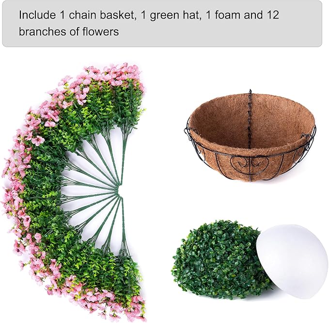 HyeFlora Artificial Fake Hanging Plants Flowers with Basket Outdoor Spring Decor, Faux Silk Pink Daisy in Pot Planter Realistic UV Resistant for Porch Home Indoor Patio Balcony Garden Yard