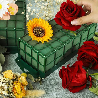 2 Packs Floral Foam Cage Rectangle Flower Cage Holders with Floral Foam Flower Arrangement Supplies for Fresh Flowers, Home Wedding Decorations, 11.8 x 4.3 x 3.1 Inches