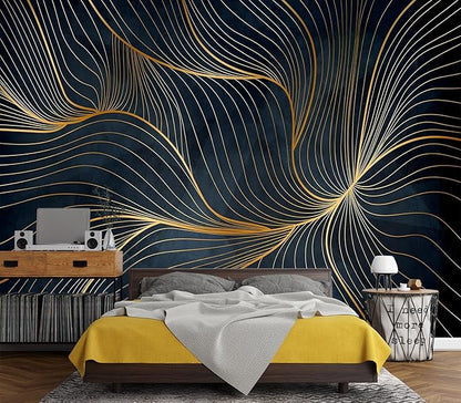 Eierme-Golden Abstract line Pattern Waves Mural Wallpaper Peel and Stick 137" x 102"