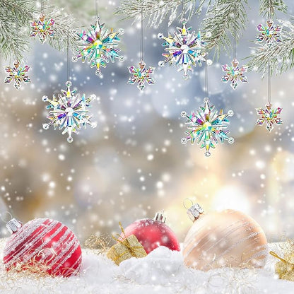 60Pcs Christmas Acrylic Snowflake Ornaments Winter 3D Translucent Snowflake Hanging Ornaments for Tree Crystal Iridescent Pendants with Rope for Holiday Party DIY Decor (Laser)