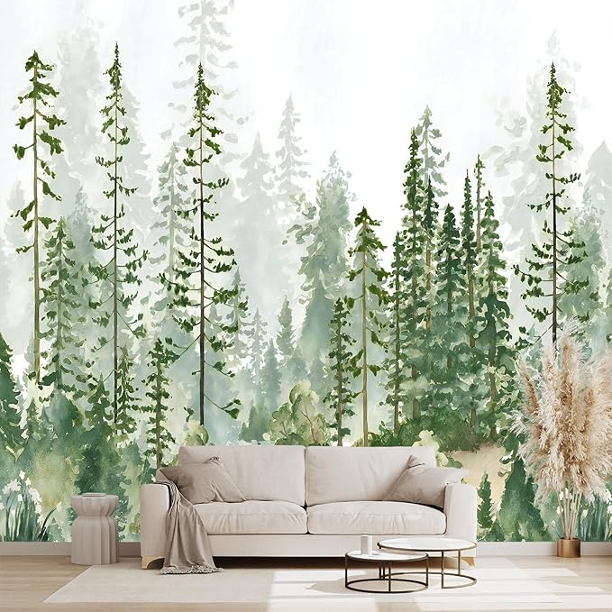 WXHFM - Boys or Girls Cartoon Pine Tree Forest Peel and Stick wallpeper Nursery Kids Bedroom wall murals for Bedroom Living Room - 58"x86"