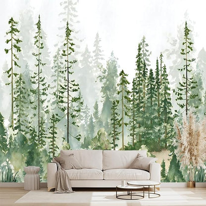Boys or Girls Cartoon Pine Tree Forest Peel and Stick wallpeper Nursery Kids Bedroom Wall murals for Bedroom Living Room - 85"x118"