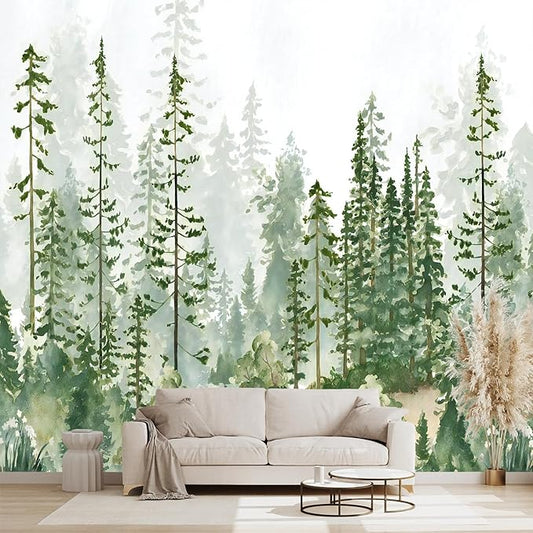 Boys or Girls Cartoon Pine Tree Forest Peel and Stick wallpeper Nursery Kids Bedroom Wall murals for Bedroom Living Room - 85"x118"