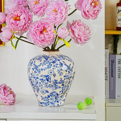 Sungmor Vintage Ceramic Flower Vase - 9.4 Inch Retro Ice Cracked Glaze Chinoiserie Vase, Rustic Farmhouse Home Décor Accent for Dried Flowers, Greenery - Table Centerpieces, Shelf, Mantel Decor