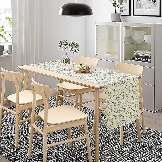 Watercolor Leaf Table Runner, Green Botanical Leaves Nature Decor Table Runner for Kitchen Dining Party Picnic Decoration, 13x108 Inch
