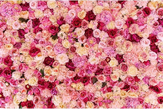 7x5ft Flower Backdrop Pink Red Rose Flowers Floral Wall Photography Background Birthday Baby Shower Wedding Party Banner Anniversary Decorations Children Adults Portrait Video Studio Prop