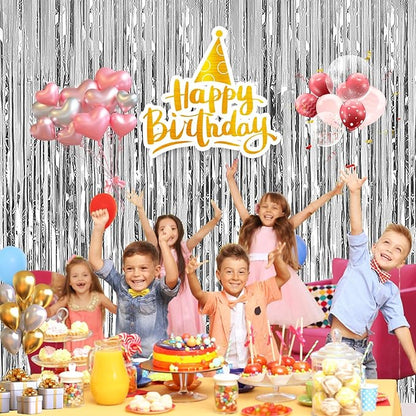 2 Pack 3.28 ft x 6.56 ft Silvery Tinsel Curtain Party Backdrop Decorations, Metallic Foil Fringe Backdrop Door for Halloween, Christmas, Birthday Graduation Wedding Party Streamers Photo Backdrop.