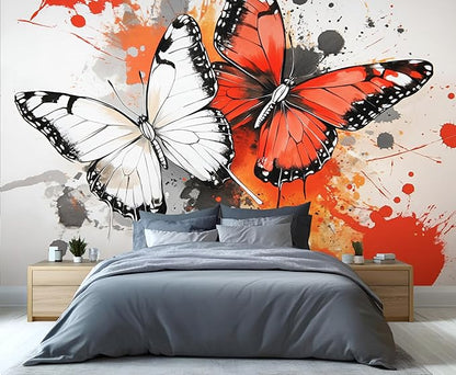 Modern Watercolor Butterfly Wall Mural, Abstract Butterfly 3D Wall Murals, Ink Painting Wallpaper Mural, for Living Room Bedroom Large Wallpaper Indoor Decor 118" W x 82.6 "H