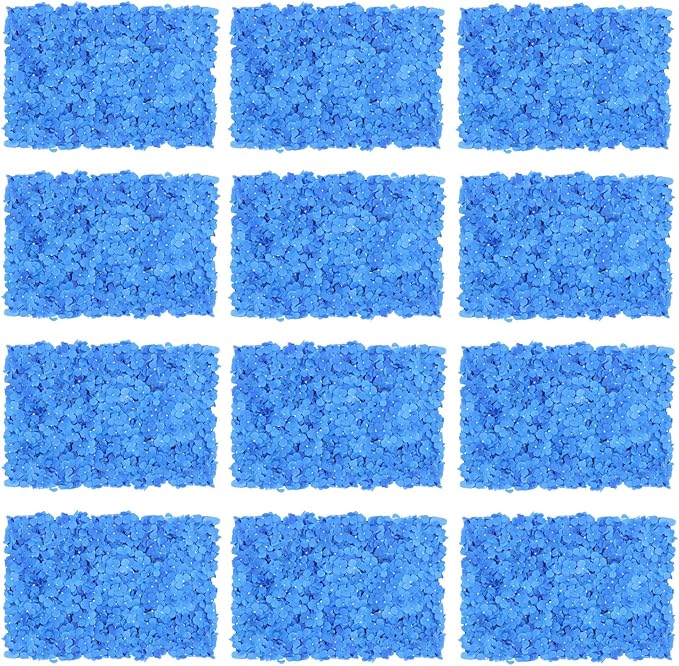 12Pcs Artificial Flower Wall Panel, 3D 15" X 15" Silk Rose Mat Artificial Flower Walls,Decorative Backdrop Flower Panels Wall for Wedding Party Stage Baby Shower Decor (Blue)