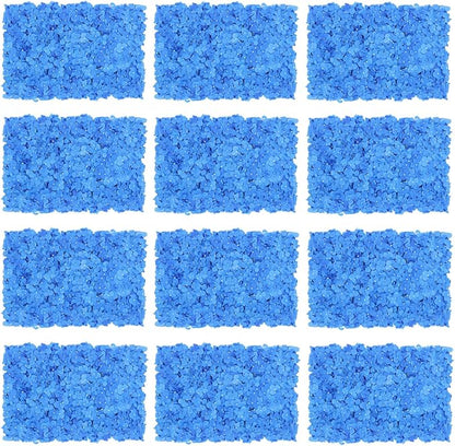 12Pcs Artificial Flower Wall Panel, 3D 15" X 15" Silk Rose Mat Artificial Flower Walls,Decorative Backdrop Flower Panels Wall for Wedding Party Stage Baby Shower Decor (Blue)