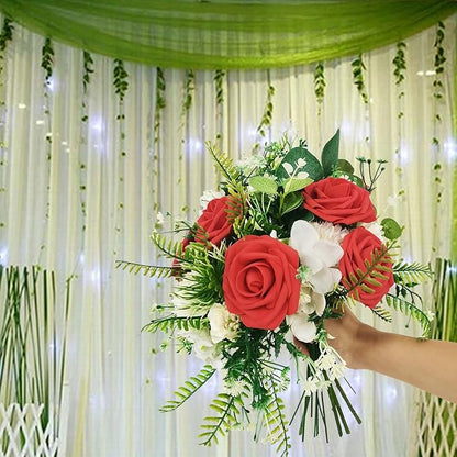 Artificial Flowers 25pcs Fake Roses, Red Foam Rose Faux Flower for DIY Wedding Bouquets Bridal Shower Centerpieces Floral Arrangements Home Decorations Party Backdrops Table