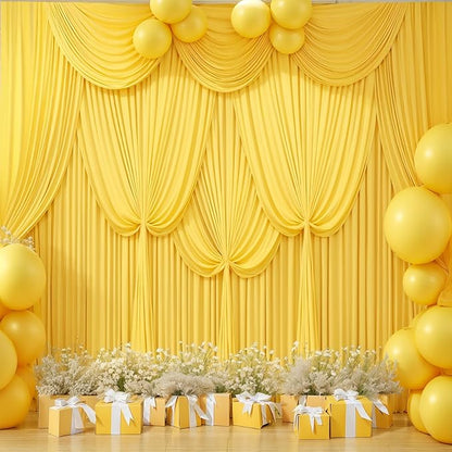 Yellow Backdrop Curtains-Wrinkle-Free Polyester Photography Drapes Party Curtain Background for Baby Shower Wedding Decorations- 40 X10FT