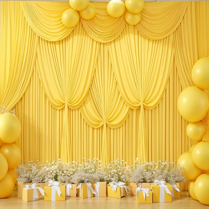 Yellow Backdrop Curtains-Wrinkle-Free Polyester Photography Drapes Party Curtain Background for Baby Shower Wedding Decorations- 24 X10FT (Yellow)