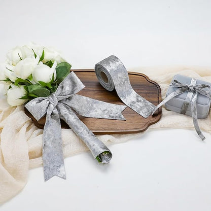 Velvet Silver Ribbon 1-1/2 inch Wide Double-Sided Glossy Fabric Ribbons for Christmas Tree Decor Gift Wrapping Flower Bouquet DIY Crafts 10Yd