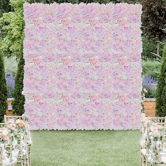 LOYALHEARTDY Artificial Flower Wall Panels 12 Pack of 16 x 24" Flower Wall Mat Faux Rose Flower Backdrop Panels for Backdrop Wedding Wall Decorations Light Pink