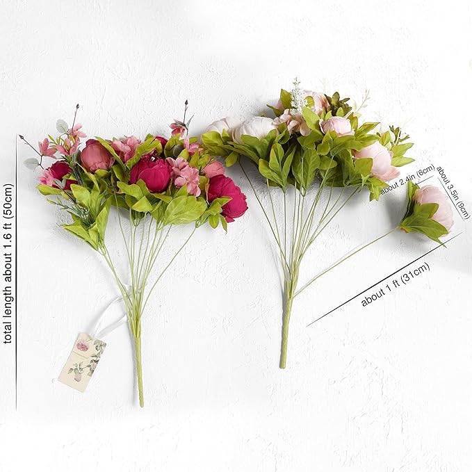 FiveSeasonStuff Pinkish Red and Dusty Pink Vintage Artificial Peonies Silk Flowers and Hydrangeas for Wedding Bridal Home Decor – Beautiful Floral Centerpiece Bouquet (Passion Blush)